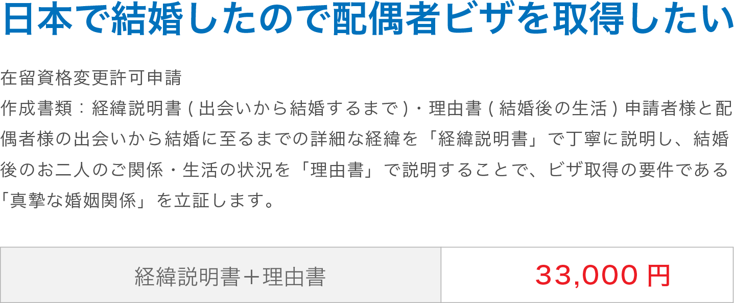 日本で結婚したので配偶者ビザを取得したい